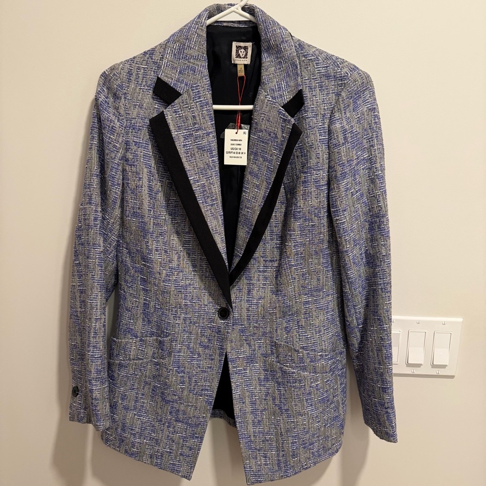 Anne Klein Lilac Patterned Blazer with Black Trim